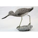 Mike Wood hand painted Wooden model of a "Greenshank" and dated 11/2000, stands approx 20.5cm