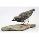 Mike Wood hand painted Wooden model of a Turnstone, and dated 2003, stands approx 14cm at the