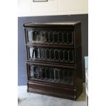 Globe Wernicke Oak Three Section Bookcase with Leaded Glazed Doors, 86cms long x 113cms high