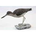 Mike Wood hand painted Wooden model of a "Redshank" and also dated 11/2000, stands approx 16cm tall