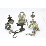 Collection of vintage Brass & Bronze Middle eastern Oil lamps, six in total