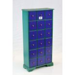 Green and Blue Multi-Drawer Table Top Cabinet of Eighteen Drawers