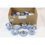 Collection of vintage Wedgewood Jasperware ceramics, to include Trinket boxes, Candlesticks, Bells