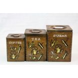 Vintage / Retro Set of Three Wooden Stacking Storage Jars - Coffee, Tea and Sugar