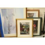 Pair of Roy Perry Framed and Glazed Cricket Prints, Pair of Floral Still Life Framed and Glazed