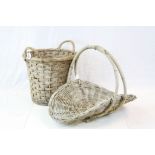 Wicker Log Basket and a Wicker Flower Basket