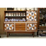 Retro Teak Side Cabinet, the upper section with Shelves and Drop Front Cocktail Cabinet, the lower