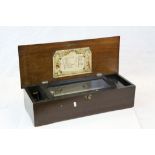 19th Century Wooden cased 8 Aires Swiss Music box with stringing inlay & key, box measures approx