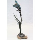 Mike Wood hand painted Wooden model of a Kingfisher in flight, stands approx 49cm tall & dated 8/