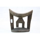 Vintage carved African Wooden Head Rest, supported on four pillars, possibly Somalian, measures