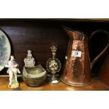 Small group of mixed collectables to include a pair of Continental figurines, Copper jug, Middle