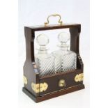 Wooden Cased Two Decanter Tantalus with Brass Mounts and Key