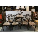 Set of Eight Regency Style Dining Chairs, the shaped backs with plume of feathers carving, drop in