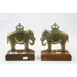 Pre 1947 Pair of Brass Elephants carrying an Imperial Crown, height 16cms