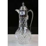 Vintage cut Glass and Silver plated Claret Jug, the hinged lid with Pineapple finial and standing