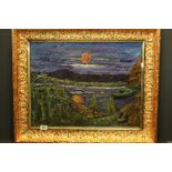 Impressionist Oil Painting on Board, Sunset over Lake, signed Erichsen, 62cms x 47cms, Gilt Framed