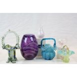 Two boxed Caithness Glass vases, three Murano style Basket vases and another Art Glass vase