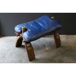 Camel Stool / saddle with Brass Fittings and Blue Leather Seat