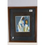 Impressionist Oil Painting under Glass depicting Two Ladies, signed bottom left Ash, 20cms x17cms,