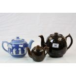 Three vintage teapots to include Treacle Glaze and a glazed jasperware style example marked "