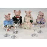Five wade ceramic Natwest Pig Money boxes plus five Babycham glasses
