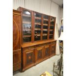 Large Victorian Mahogany Library Glazed Bookcase on Cupboard, the Upper Section with Four Glazed