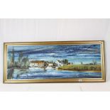 Large Michael Barnfather framed Oil on board of Boats in an Estuary, signed "Barnfather 65",