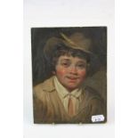 Antique Oil on Panel Portrait of a Young Man in Hat