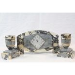 Large Art Deco Marble mantle clock with Garnitures, clock approx 58 x 26 x 12cm at the widest