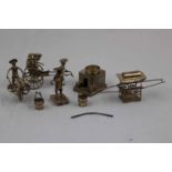Early 20th century miniature Chinese silver figures to include a rickshaw and driver, sedan chair,