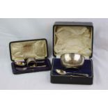 Matched silver Christening bowl and spoon set, the bowl with presentation inscription, the spoon