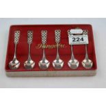 Six Norwegian silver David Andersen coffee spoons, Ringbu pattern, stamped 830S, openwork interwoven