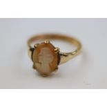 Cameo unmarked yellow gold ring, the band assessed as 18ct yellow gold, the mount assessed as 9ct