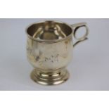 Silver footed mug, engraved 'Bobby' with Art Deco stylised handle, makers S Blanckensee & Son Ltd,