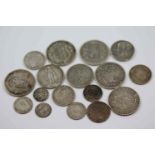 Small collection of vintage Silver UK coins, mainly Victorian & including Half Crowns