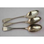 Three George IV silver serving spoons, Old English Pattern, initialled terminals, makers William