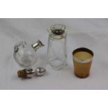 Collection of silver items to include a silver collared glass oil jug, of rounded form, star cut