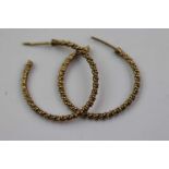 Pair of 9ct yellow gold textured hoop earrings, rope twist design to hoops, post earring fittings
