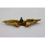 French 19th century sapphire and diamond 18ct yellow gold wings brooch, the textured feathered wings