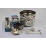 Collection of silver to include a Victorian silver bowl, repousse gadrooning to lower half,