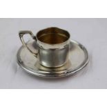 German continental silver cup and saucer, raised banded decoration to cup and saucer each with