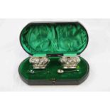 Cased set of Victorian matched silver salts, oval form with repousse stylised gadrooning to lower