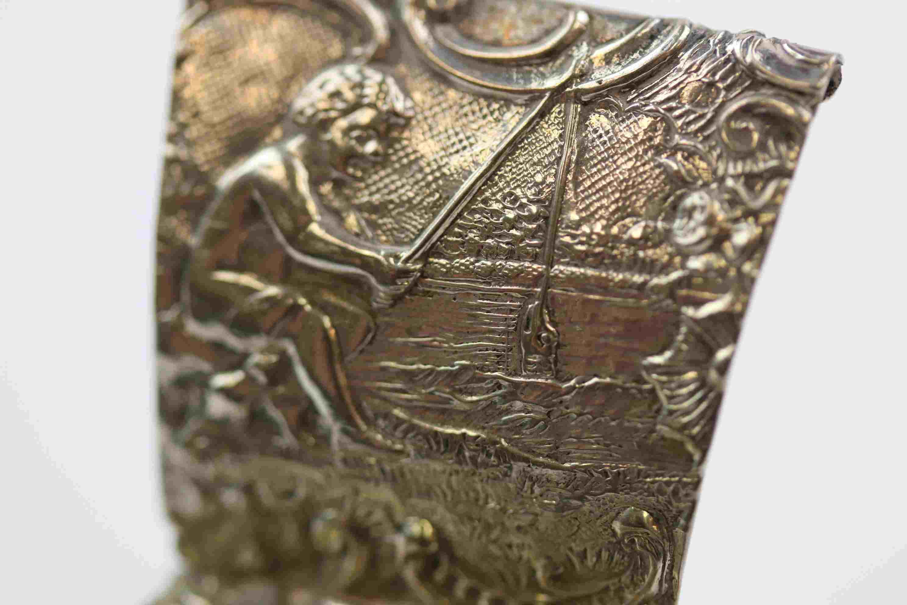 Dutch silver novelty miniature chair with repousse idyllic cottage and dog scene to seat and boy - Image 4 of 6