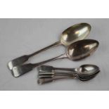 Five early Victorian silver fiddle pattern teaspoons, initialled terminals, makers Patrick