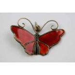 David Andersen, Norwegian enamelled silver gilt butterfly pendant, red basse-taille enamelled wings,