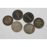 Six Silver Maundy One pence coins to include; George II 1754 & 1776, George III 1800 x 4, all in
