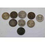 Nine Silver Maundy Fourpence coins to include; Charles II 1680 & 1684, James II 1686, George IIII