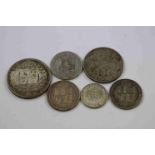 Six Victorian Silver coins, all 1887 dated to include a Half Crown & Florin, all in good condition