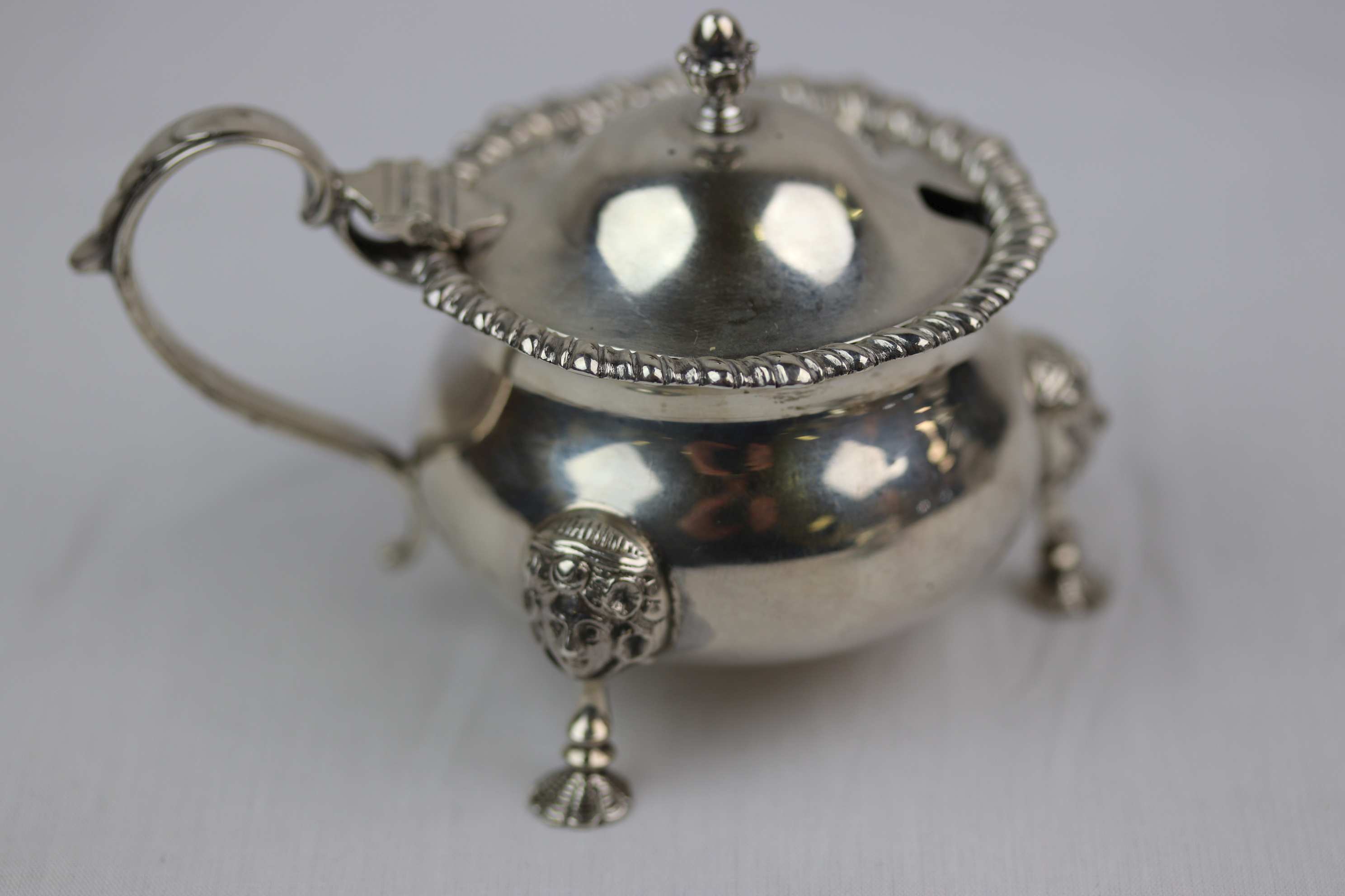 Mappin & Webb Georgian style silver salt cellar and mustard pot of cauldron form raised on three - Image 6 of 6