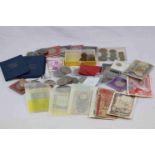 Box of mixed UK coins to include Crowns and £5 Pound coins plus a small collection of World